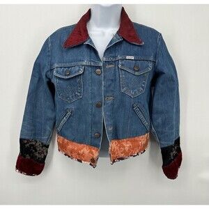 Vintage 1970s Wrangler Corduroy Collar Denim Snap On   Jacket‎